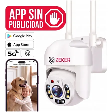 Camara De Seguridad 2MP Zeker Wifi Exterior e Interior Vigilancia Casa PTZ 360 Impermeable IP66 Sensor Movimiento Full HD Audio Bidireccional App Zeker
