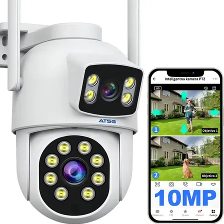 ATSG Cámara Ip 10mp Doble Lente Ptz Interior Exterior Wi-fi Visión Nocturna