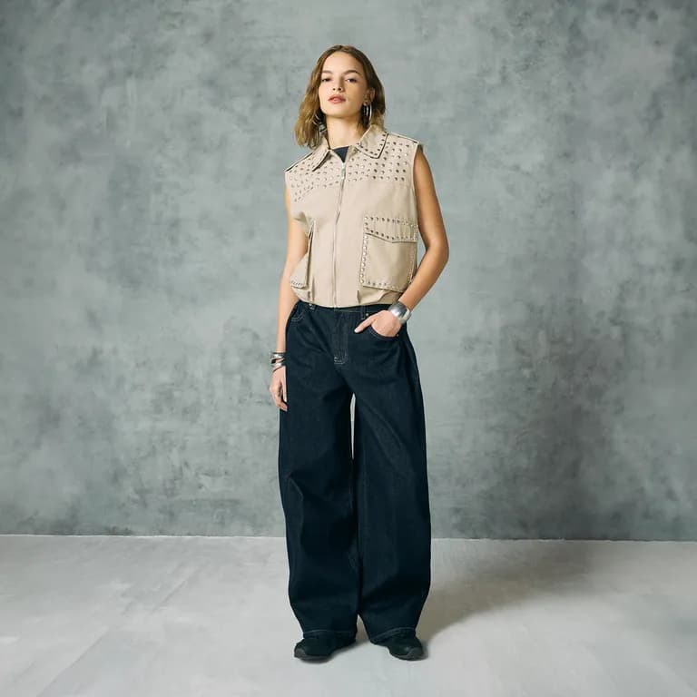 Jeans Baggy Tiro Medio Mujer